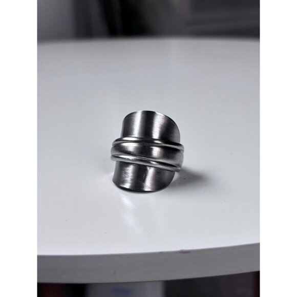 Handmade Saddle Spoon Ring: Silverware Wrap Ring, Size 7.5, Chunky Boho Style - Picture 3 of 7